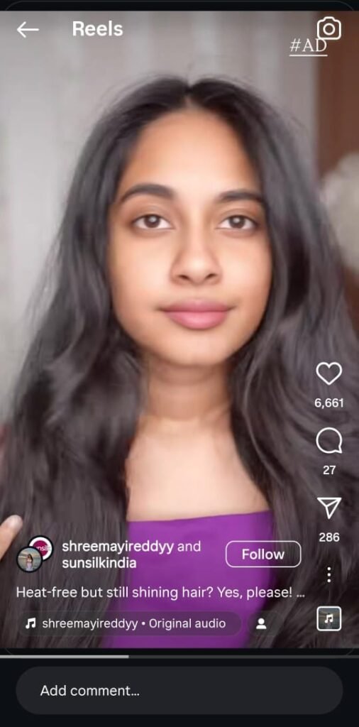 Shreemayi shows a no-heat hair transformation after wedding festivities, using the serum.