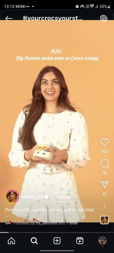 Viddhi Giri posing in pastel fashion with Crocs, highlighting personal style.