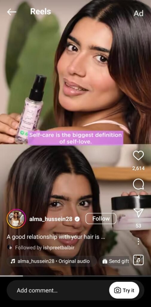 “Alma showing her hair transformation using Love Beauty and Planet’s duo to say bye to frizz.”