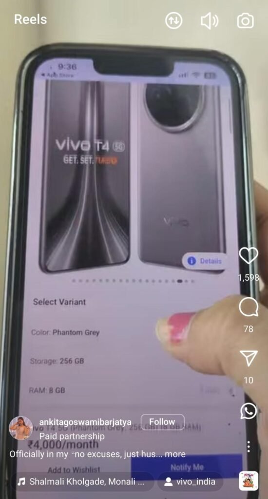 Ankita’s post from the vivo Hustle Challenge campaign