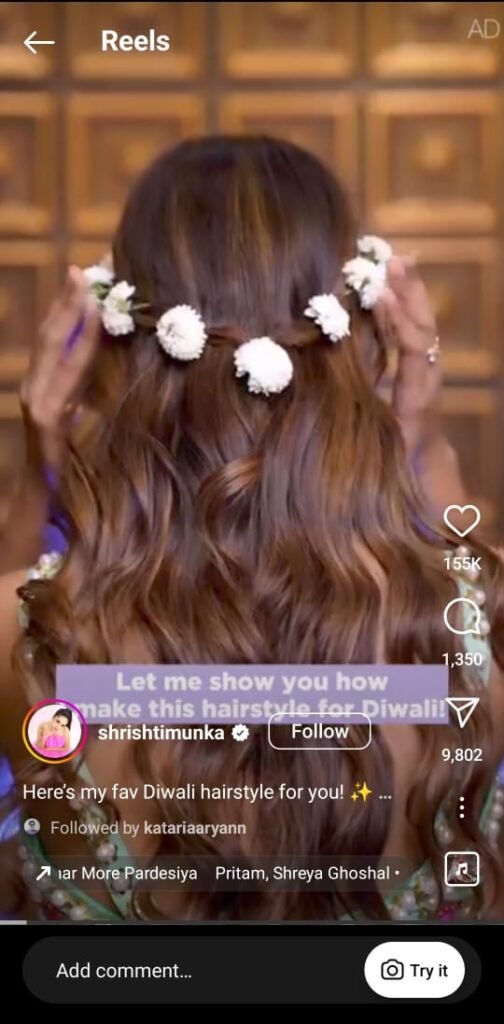 “Shrishti prepping festive hairstyles with a frizz fix that says bye to frizz and hello to manageability.”