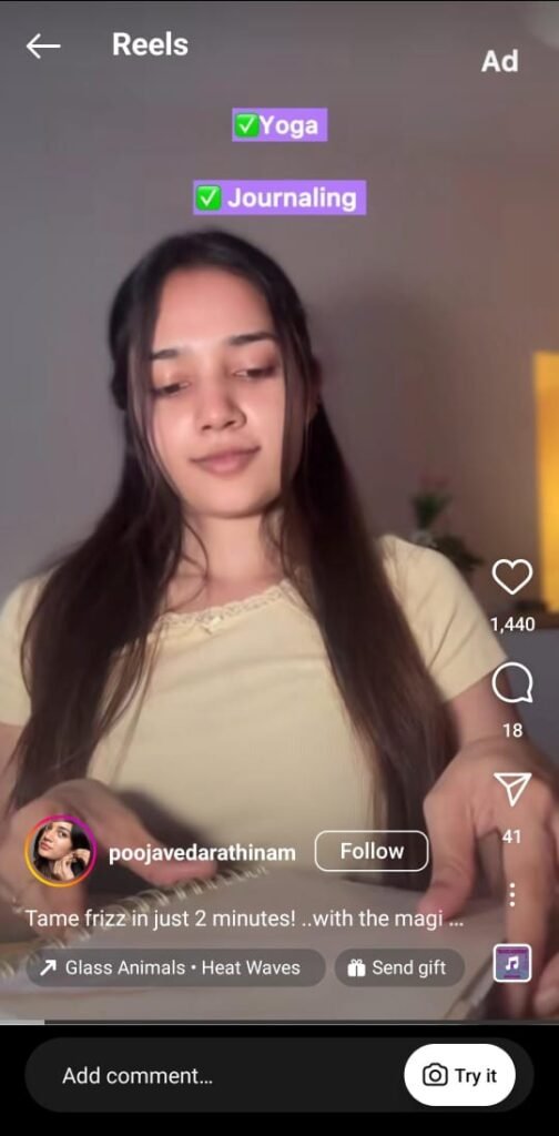 “Pooja applying Argan Oil hair mask to demonstrate how she says bye to frizz.”