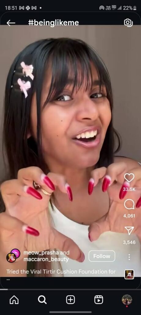 Meow_Prasha using Tirtir cushion foundation for an airbrushed, filter-like glow in a few effortless swipes.