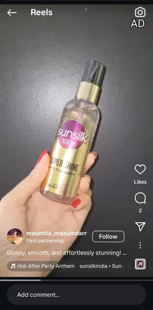 Moumita twirls in slow motion, highlighting smooth, shiny hair with glam transitions.