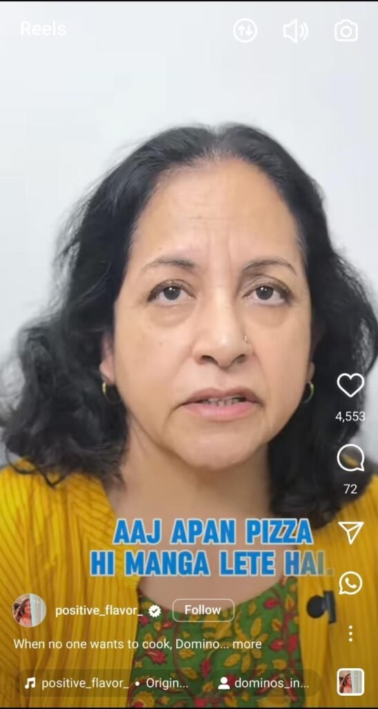 Positive_Flavor_'s unboxing reel for Domino’s India campaign showing reactions and pricing of Big Big Pizza