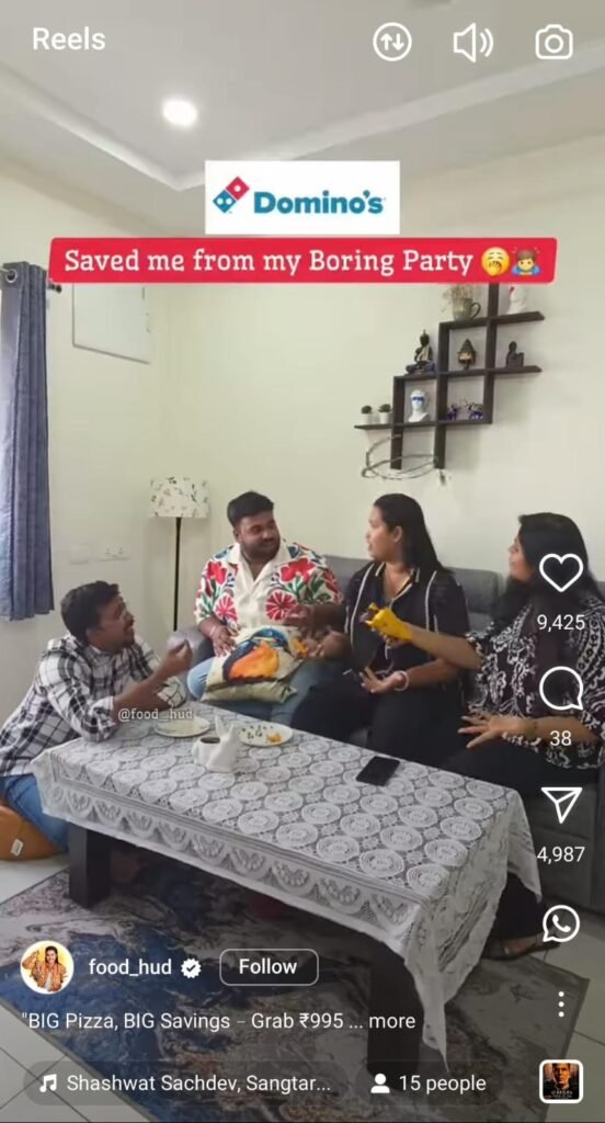 Domino’s India campaign reel by Food_Hud showing cinematic Big Big Pizza unboxing with trending audio