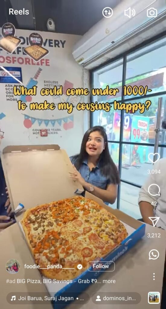 Foodie Panda’s polished Big Big Pizza review for Domino’s India campaign with detailed shots