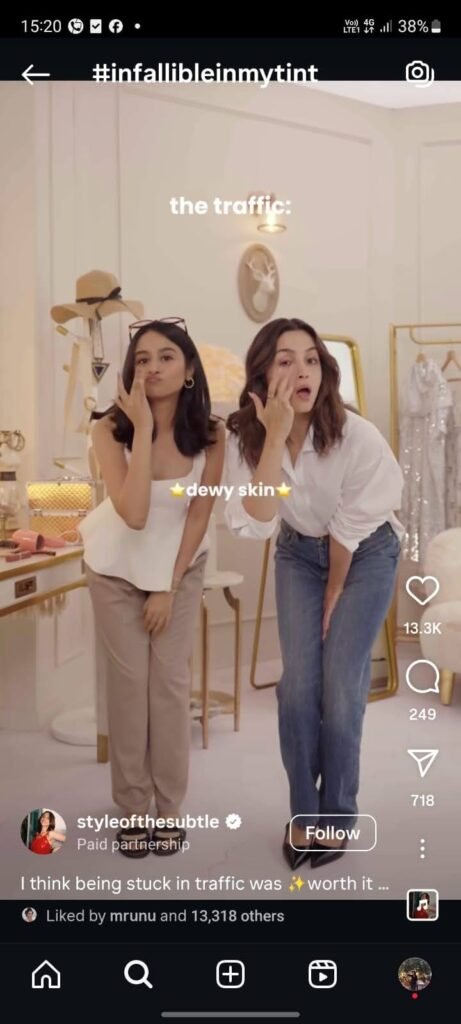 Styleofthesubtle turns traffic frustration into a beauty glow moment using L’Oréal Infallible Tinted Serum with dewy skin highlights.