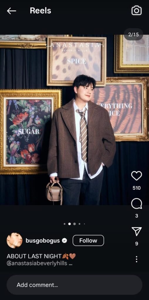 Busgobogus in soft glam makeup with a brown-toned fall aesthetic, sharing candid moments from the ABH evening event.