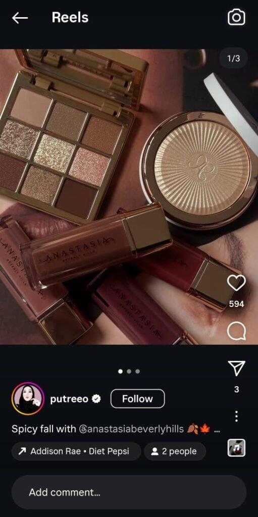 Putreeo showcasing warm-toned makeup inspired by the Spice palette, with cozy fall leaves and seasonal lighting